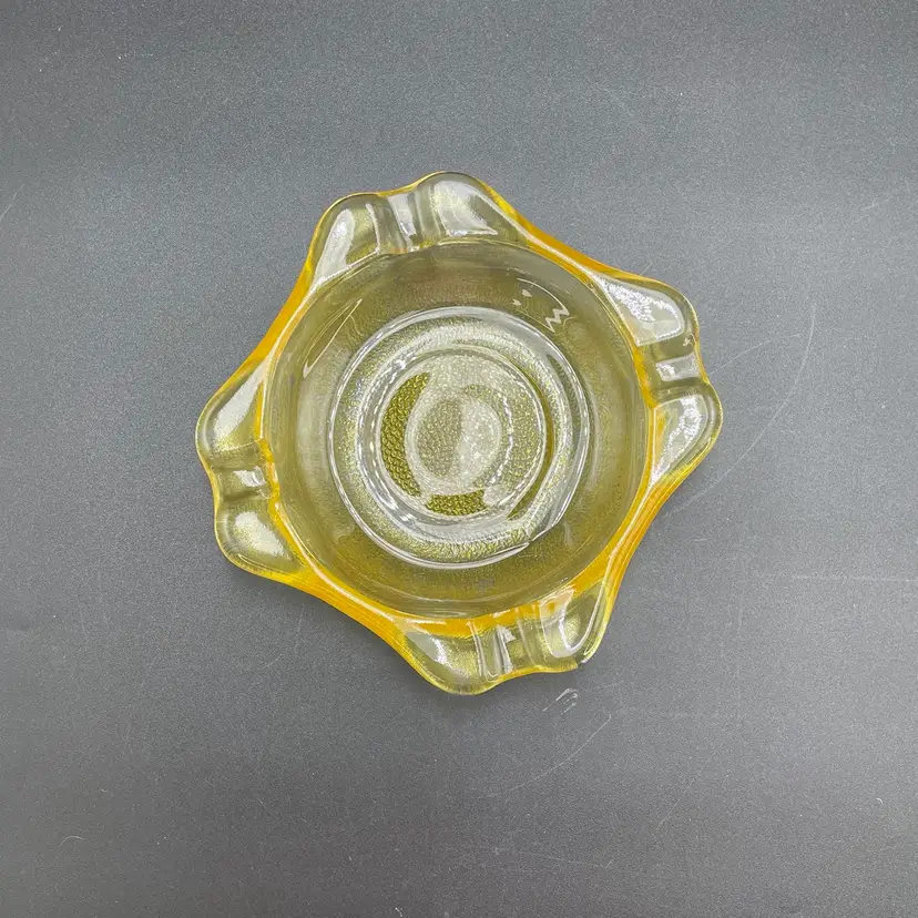 Yellow Glass Ashtray Jewelry Trinket Dish Textured Bottom