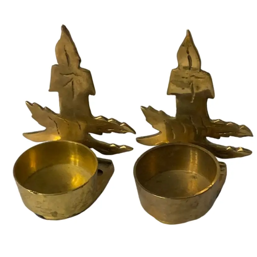 Brass Candlestick Holders Set Of 2 Christmas Decoration Approximately 3” By 3” Made In India 🇮🇳
