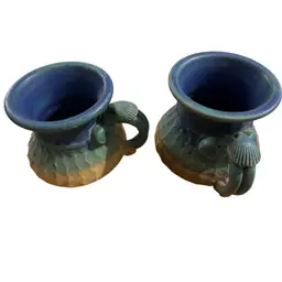 Nautical Pottery Mugs Set Unique 4”x3.5”