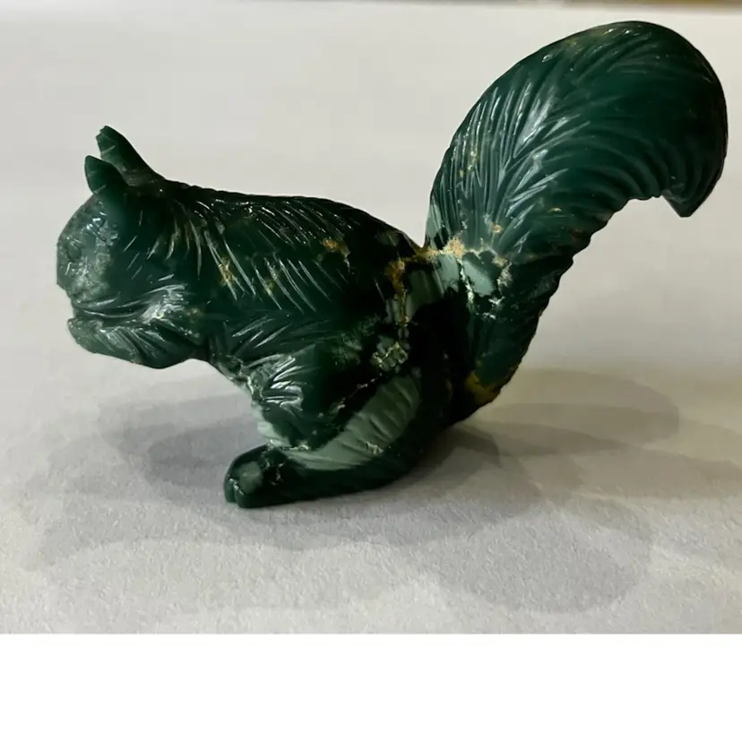 Vintage Small Hand Carved Green Stone Squirrel 2”x 1.5”