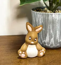 Vintage Ceramic Bunny Rabbit Figurine Hand Painted Handmade Brown