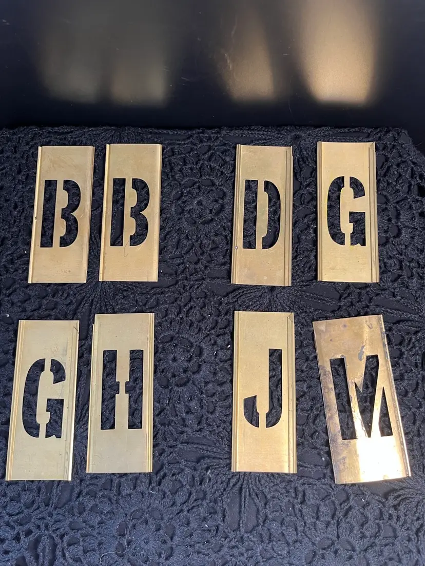 1960s Reese's Adjustable Brass Stencils. Mfg by The C.H. Hanson Company. Lockable Adjustable Stencils. 2" Letters. Gothic