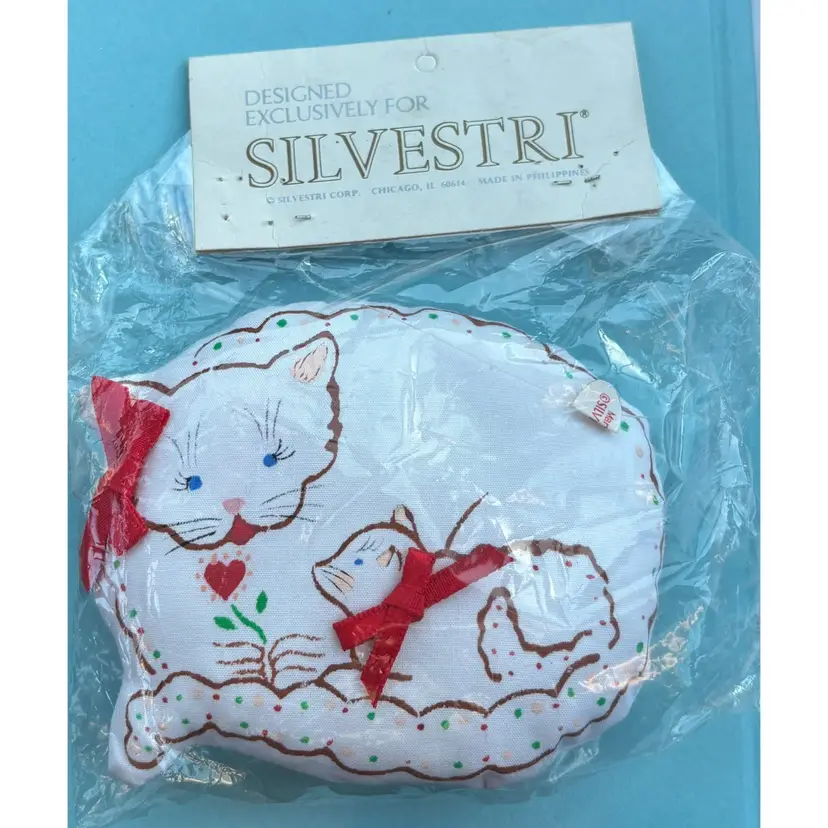 Vintage Silvestri White Plush Cat Ornament Mama And Kitten NOS Christmas Cottage