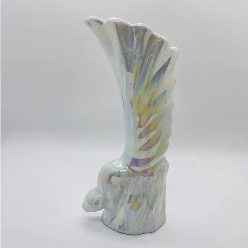 Ceramic Squirrel Shaped Bud Vase Pearl White Luster Iridescent Shiny Glaze Vintage