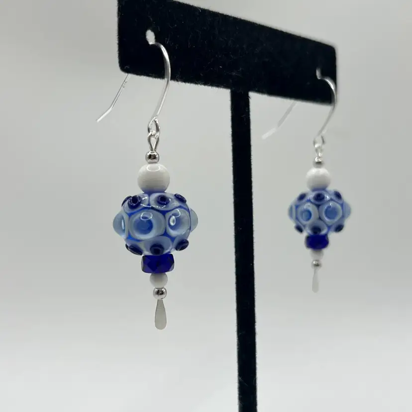 03 "Blue Vineyards" - Handmade by Me -- Vintage Lampwork Earrings