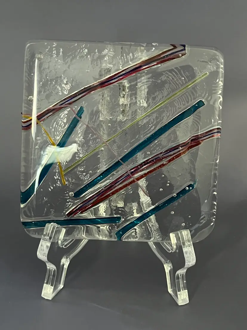 Art Glass 4 Inch Fused Glass Square Colorful Glass Stripes