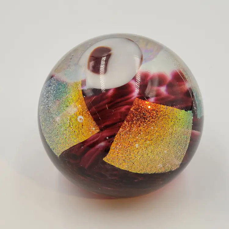 Vintage Janet Wolery 1994 Dichroic Iridescent Glass Paperweight 3"