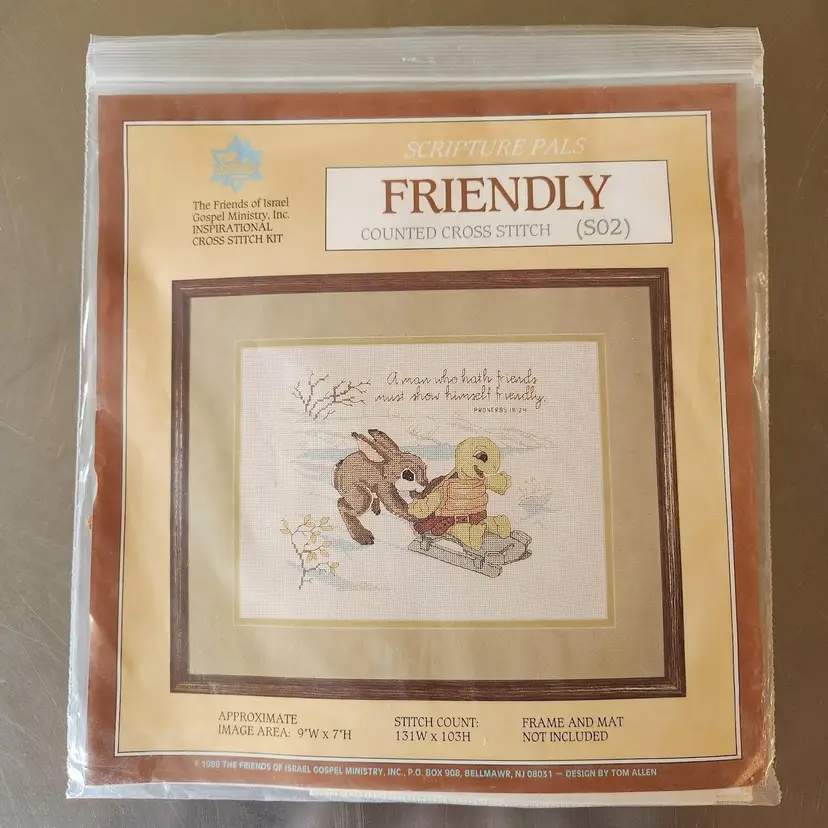 Vintage NOS Scripture Pals FRIENDLY Counted Cross Stitch Kit #S02 Prov. 18:24