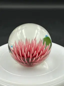 Art Glass Chrysanthemum Paper, Wheat Figurine, Light Pink Floral Green Leaves