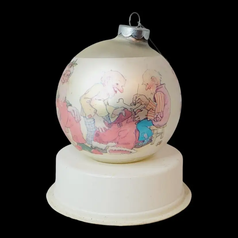 Vintage Hallmark Santa with Elves Glass Ball Christmas Ornament 1973 RARE!