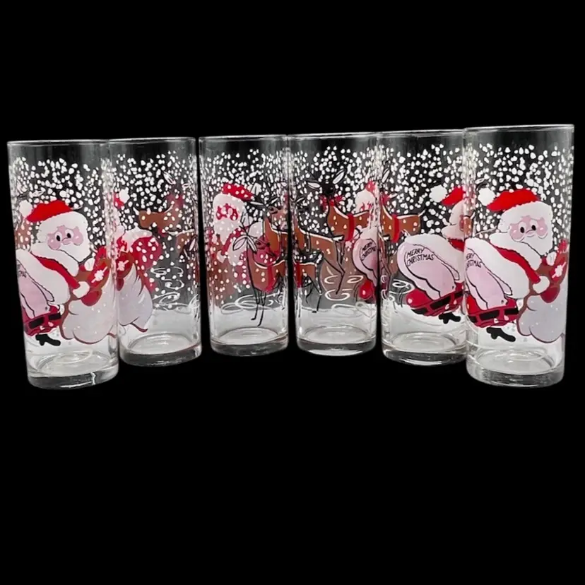 #1067B Vintage MCM Naughty Santa and Reindeer Collins Glasses