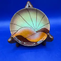 Enamel On Metal Trinket Dish Featuring Sunrise Or Sunset Signed DP