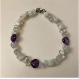 Vintage Opalite and Amethyst Beaded Bracelet 8”
