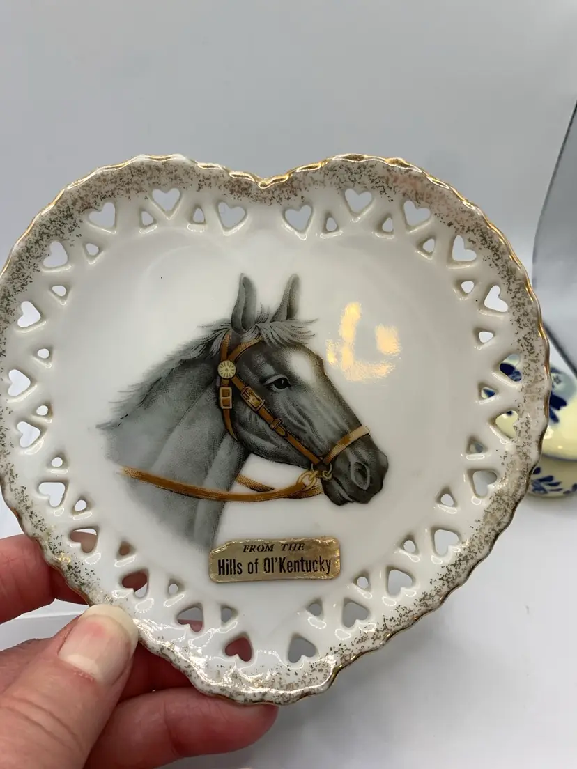 Porcelain Heart Shaped Kentucky Horse Trinket Dish