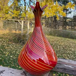 Red, Yellow & Black Swirl Art-glass Vase. 13”h.