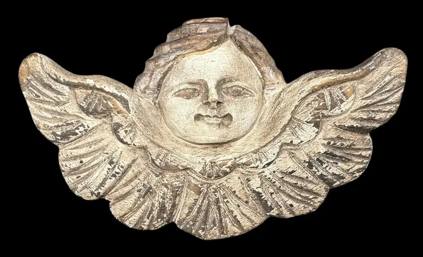 Vintage Hand Carved Wood Cherub Putti Angel Wall Plaque Architectural Salvage