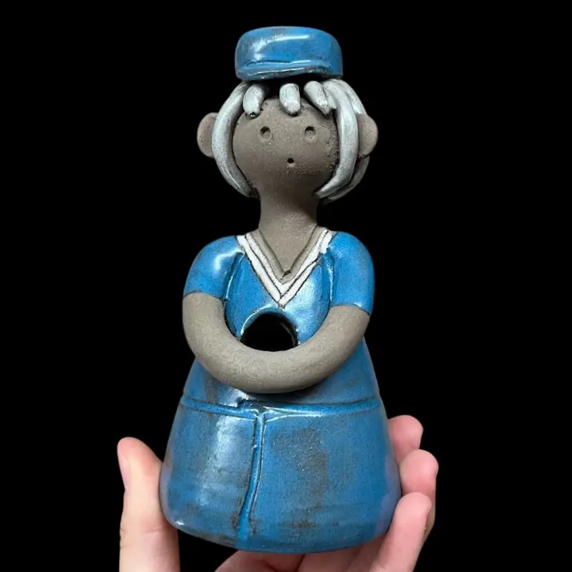 Elbogen Keramik Dried Flower Vase Boy Figurine, Elbogen Pottery Boy With Sailor Outfit Figurine, Elbogen Keramik Sweden, Swedish Pottery, Elbogen Pottery Boy Figurine, Hand Signed Pottery