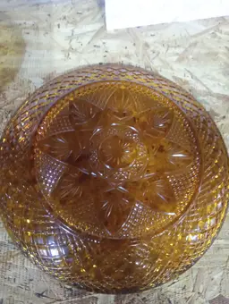 Vintage Amber Glass Bowl & Plate Set (2-Piece)