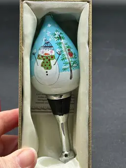2014 Pier 1 Li Bien Glass Bottle Stopper Cork Snowman Christmas Bird