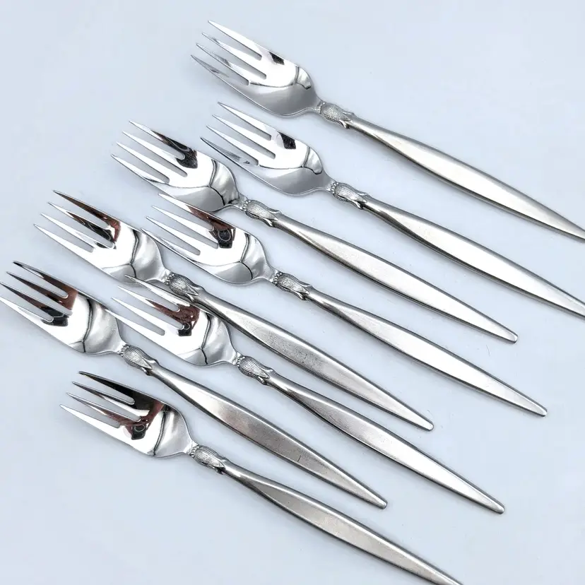 PETAL JAPAN Salad Dessert Forks 18/8 Stainless Satin Handle 6 3/4" Set of 8