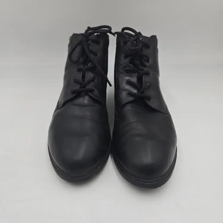Vtg 90s Laura Scott Ankle Boots Black Leather Sz 9.5 M Lace Up Granny Whimsigoth