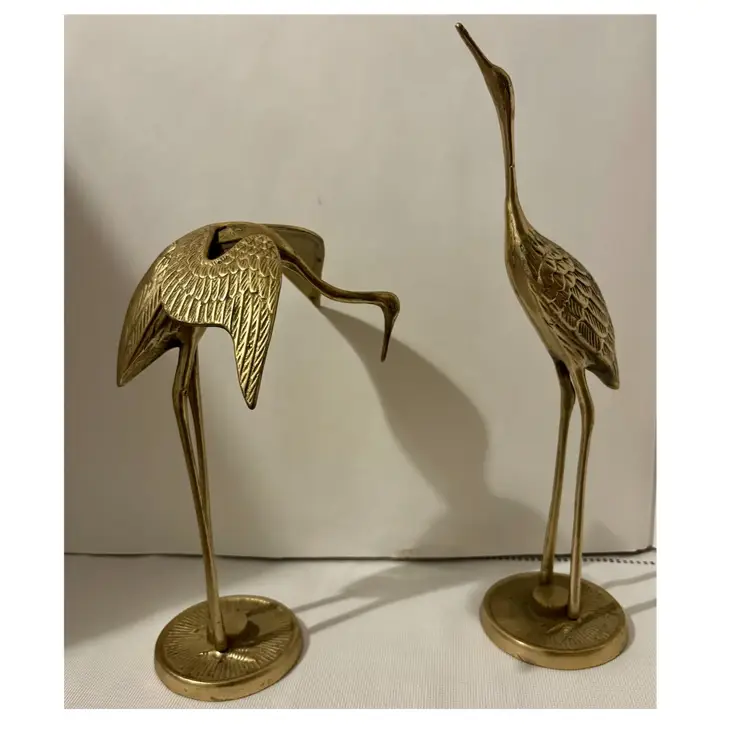 Vintage Set of 2 Solid Brass Bird Sculptures MCM Made in Korea
12” & 8” Tall