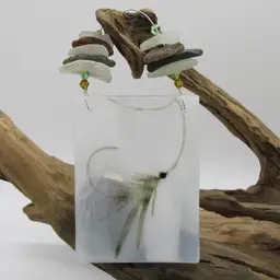 Maine Made Fused Glass Suncatcher/Ornament with Maine Sea Glass- Fly Fishing Theme