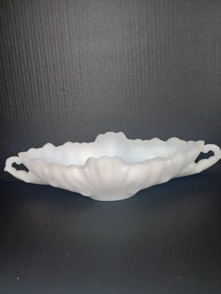 Vintage 1950s Jeanette White Milk Glass Gondola Style Fruit/Centerpiece Bowl 18 inches