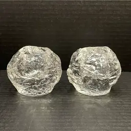 2 Kosta Boda Votive Candle Holder Clear Crystal Snowball Sweden No Stickers 