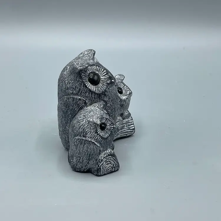 Vintage Wolf Originals Owl Trio Figurine Momma & Babies Carved Soapstone