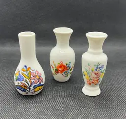 Vintage Hand Painted Floral Miniature Mini Vases Set Of 3