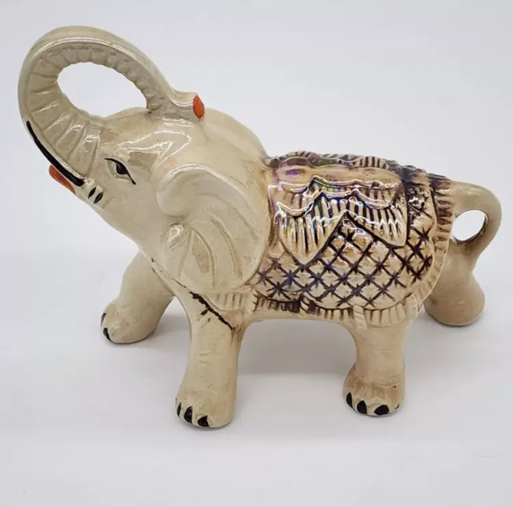 Vintage Brazilian Lusterware Elephant Sanding Trunk Up