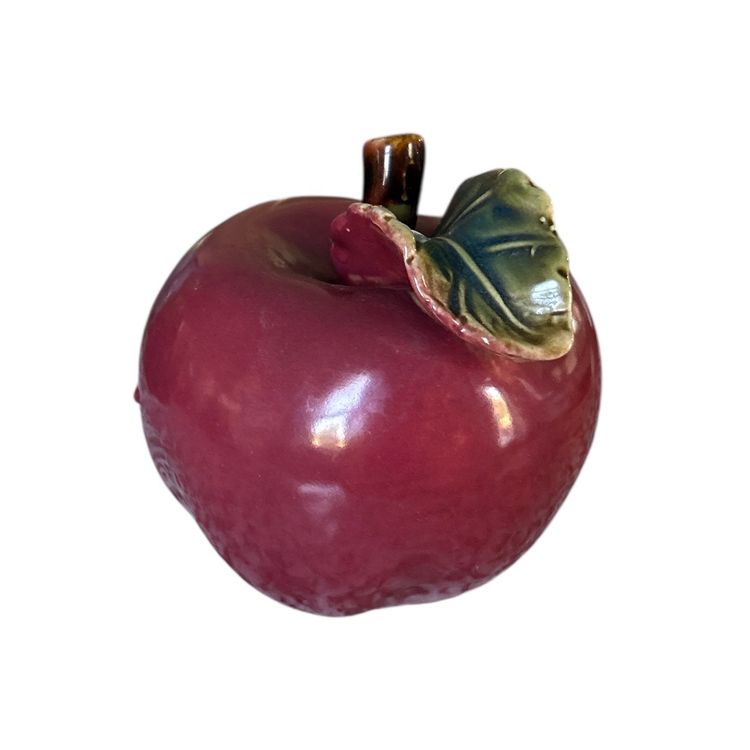 Ceramic Red Apple With Green Leaf