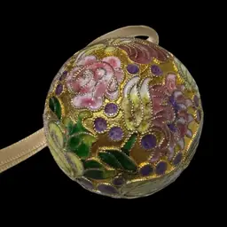 Cloisonné Round Ornament Botanical In Design Floral Gold Green Purple