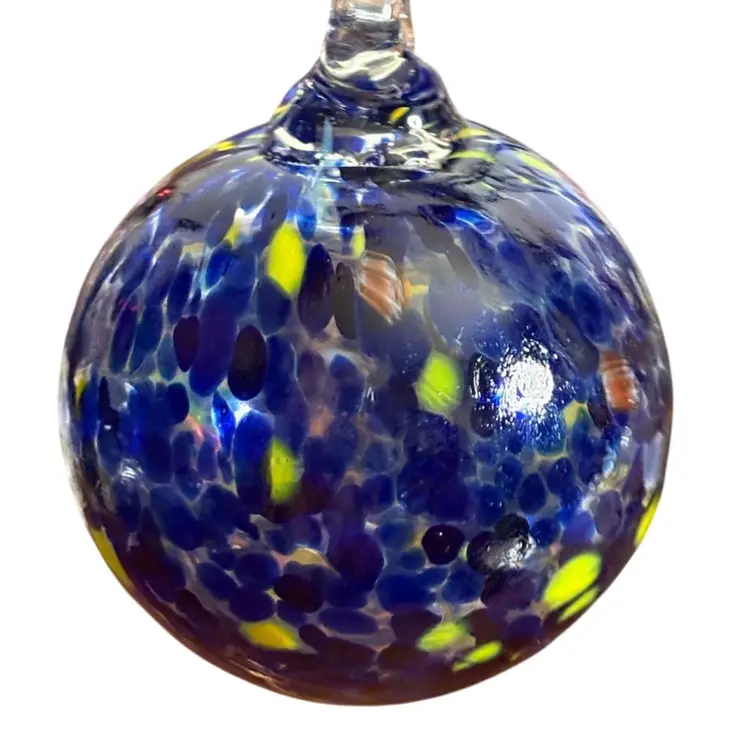 Cobalt Blue With Yellow Milifore Glass Orb