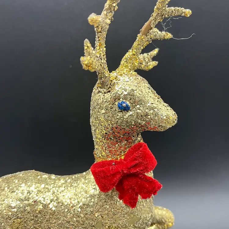 MCM Gold Glitter Hard Plastic Deer 10" tall x 10" wide *read