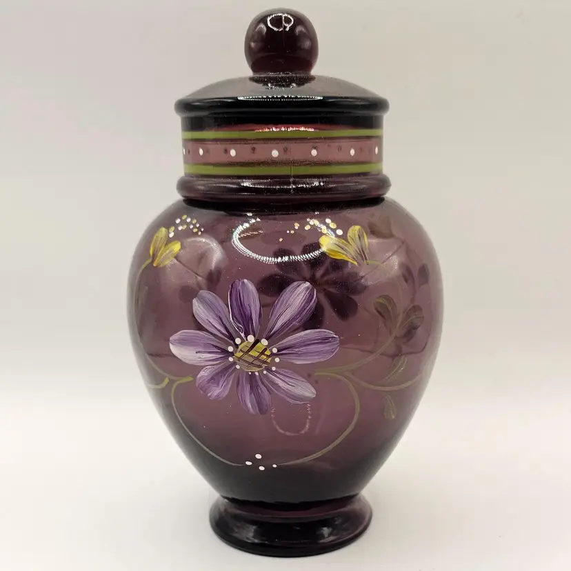 # 19. Fenton Art Glass Company Aubergine 6-1/4'' Temple Jar