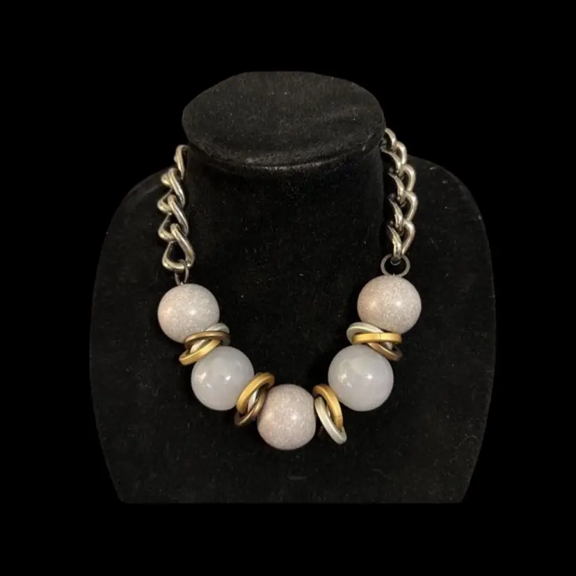 Vintage made in Italy, Grey Resin Balls with Silver Tone Chain Necklace