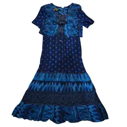 Vintage CAROLE LITTLE CL Maxi Dress Size 14 Blue Long Boho Patchwork Festival