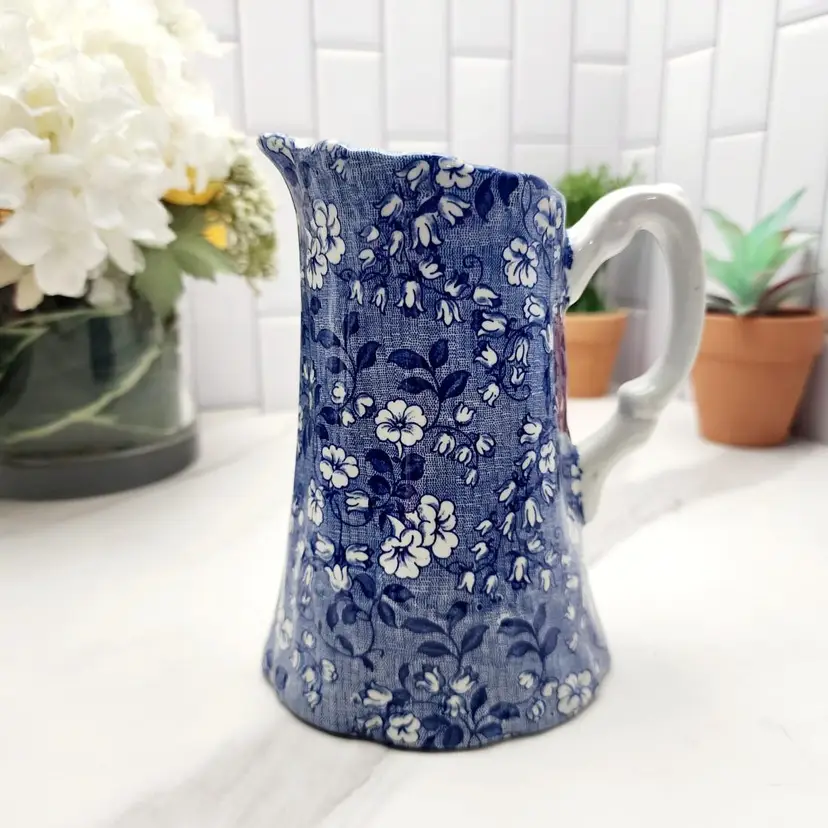 Blue Vintage Transferware Pitcher: Charlotte by JH Weatherby