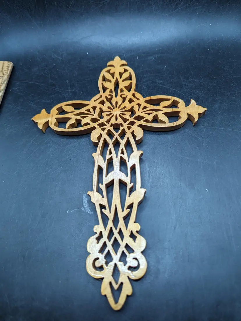 Intricate Wooden Scroll Cut Wall Cross Decor Perfect To Easter