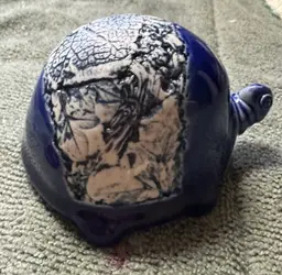 Tenmoku Pottery Blue Turtle Figurine Malaysia Handicraft Signed