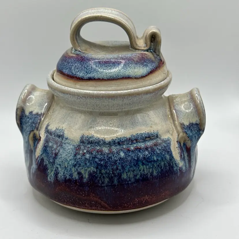 Letha Cress Woolf Mudhead Pottery Honey Pot With Lid Glazed In Copper Red Glaze. Comes With Wooden Honey Dipper.