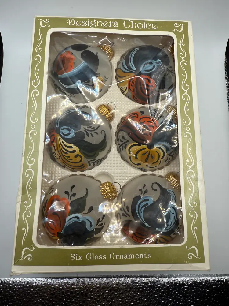 Vintage Hand Painted Glass Christmas Ornament Bulbs (6 total) by LN Gauer 1988