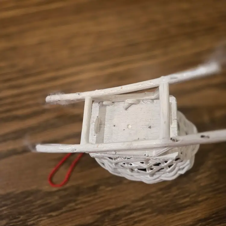 Vintage Christmas White Small ~4" Wicker Sleigh w/Runners - Holiday decor/crafting