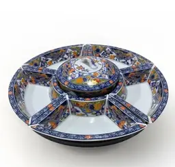 *VTG* Japanese Hand Painted Imari Porcelain Condiment Set On Lazy Susan (8 PCS)