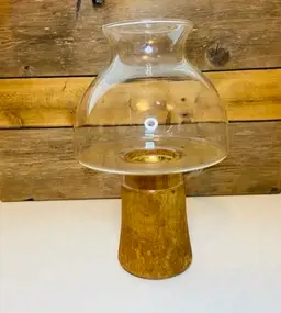 Vintage Dansk Teak and Glass Mushroom Hurricane Candle Holder Mid Century Modern Scandinavian