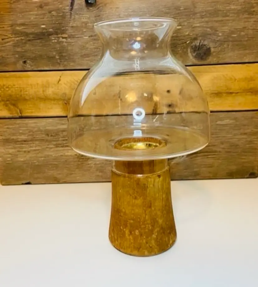 Vintage Dansk Teak and Glass Mushroom Hurricane Candle Holder Mid Century Modern Scandinavian