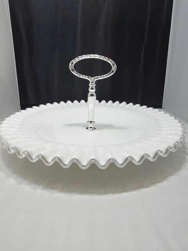 Vintage Fenton Silvercrest Milk Glass Sandwich Tidbit Serving Tray 12"
