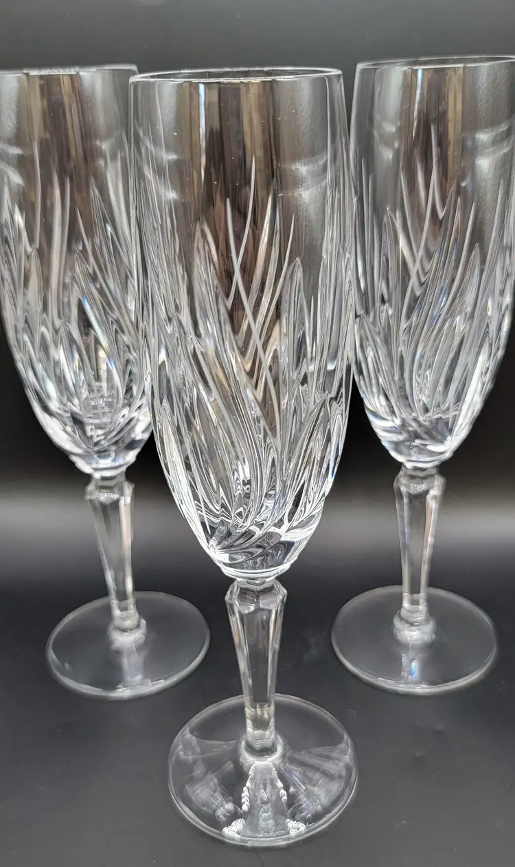 Gorham Crystal Nocturne Fluted Champagne glasses - Set of 3